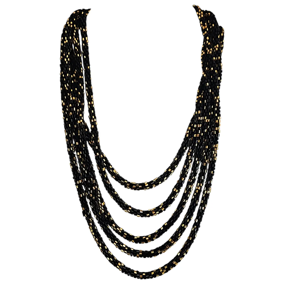 Multi Layer Beaded Necklace - Black & Gold