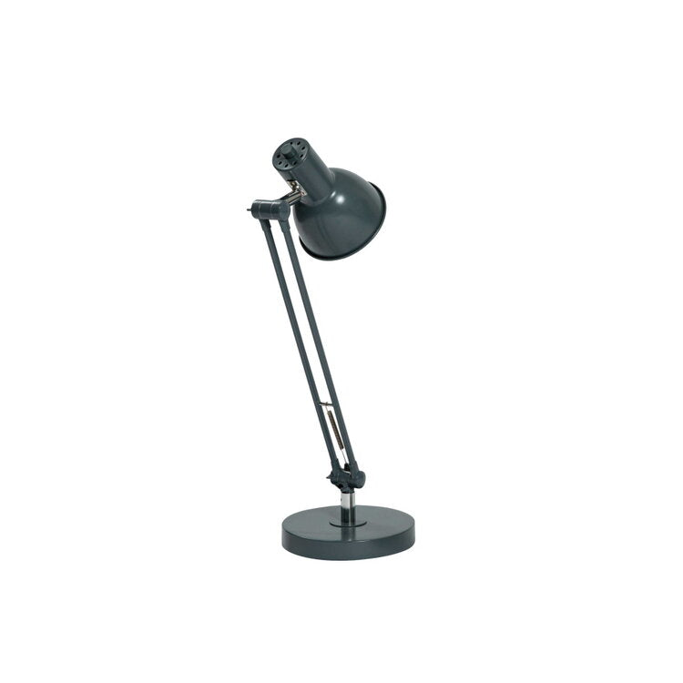 Dark gray adjustable desk lamp with a round shade and a sturdy base.