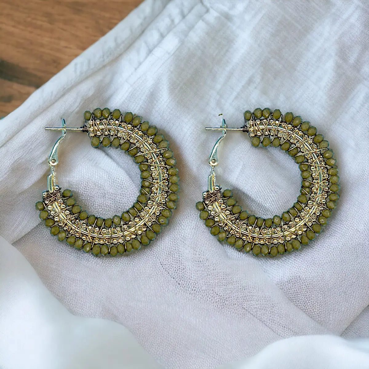 Mini Beaded Ombre Crystal Hoop Earrings