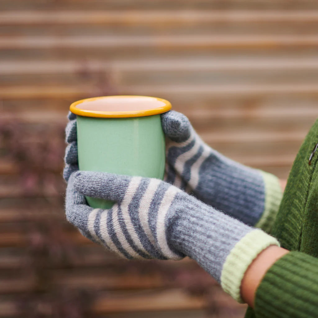 Women's Lambswool Gloves - Grey & Mint