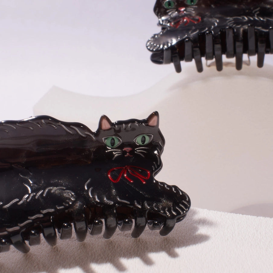 Black Shimmering Cute Kitty Cat Hair Claw