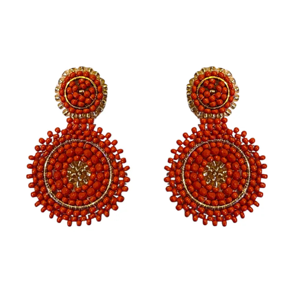 Mini Beaded Circle Drop Earrings - Rust