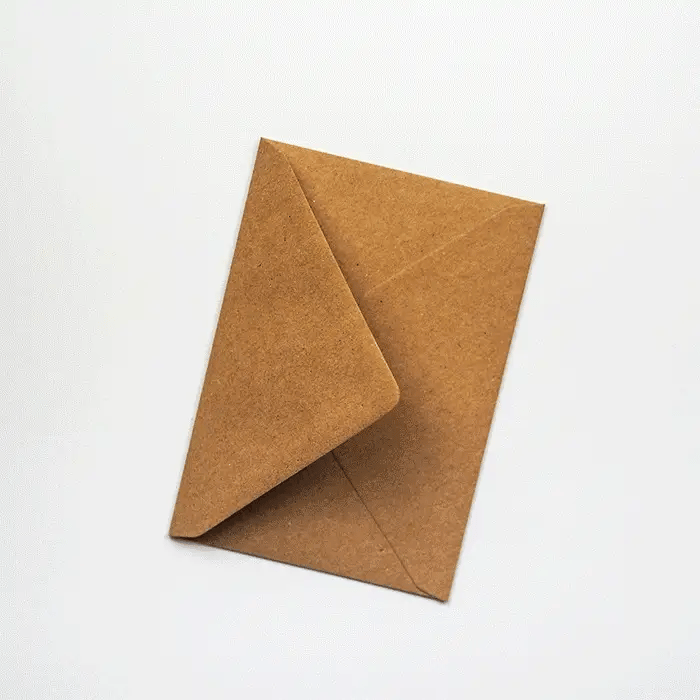 Brown kraft paper envelope, closed, viewed from above.