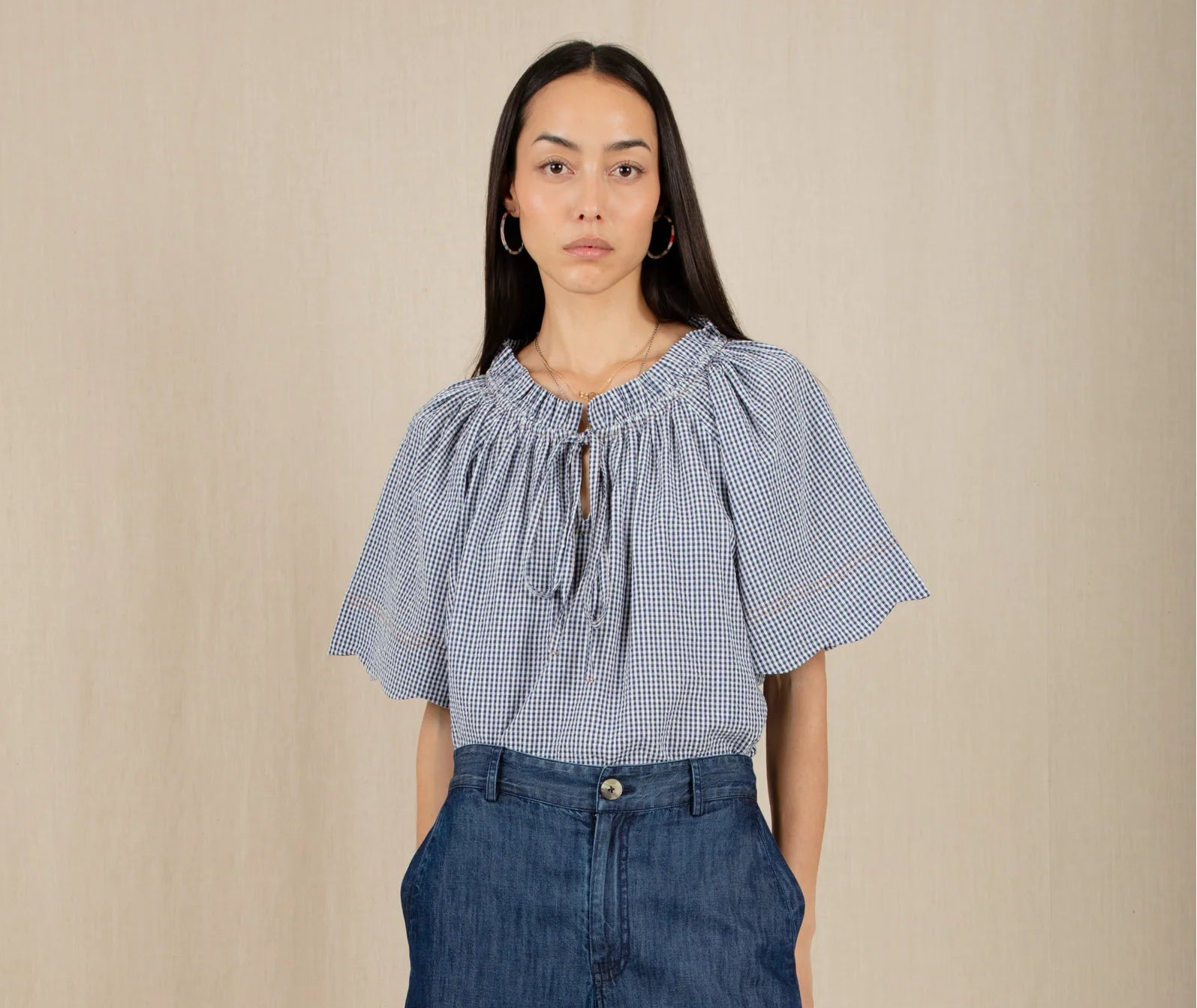 Milla Top - Navy Gingham