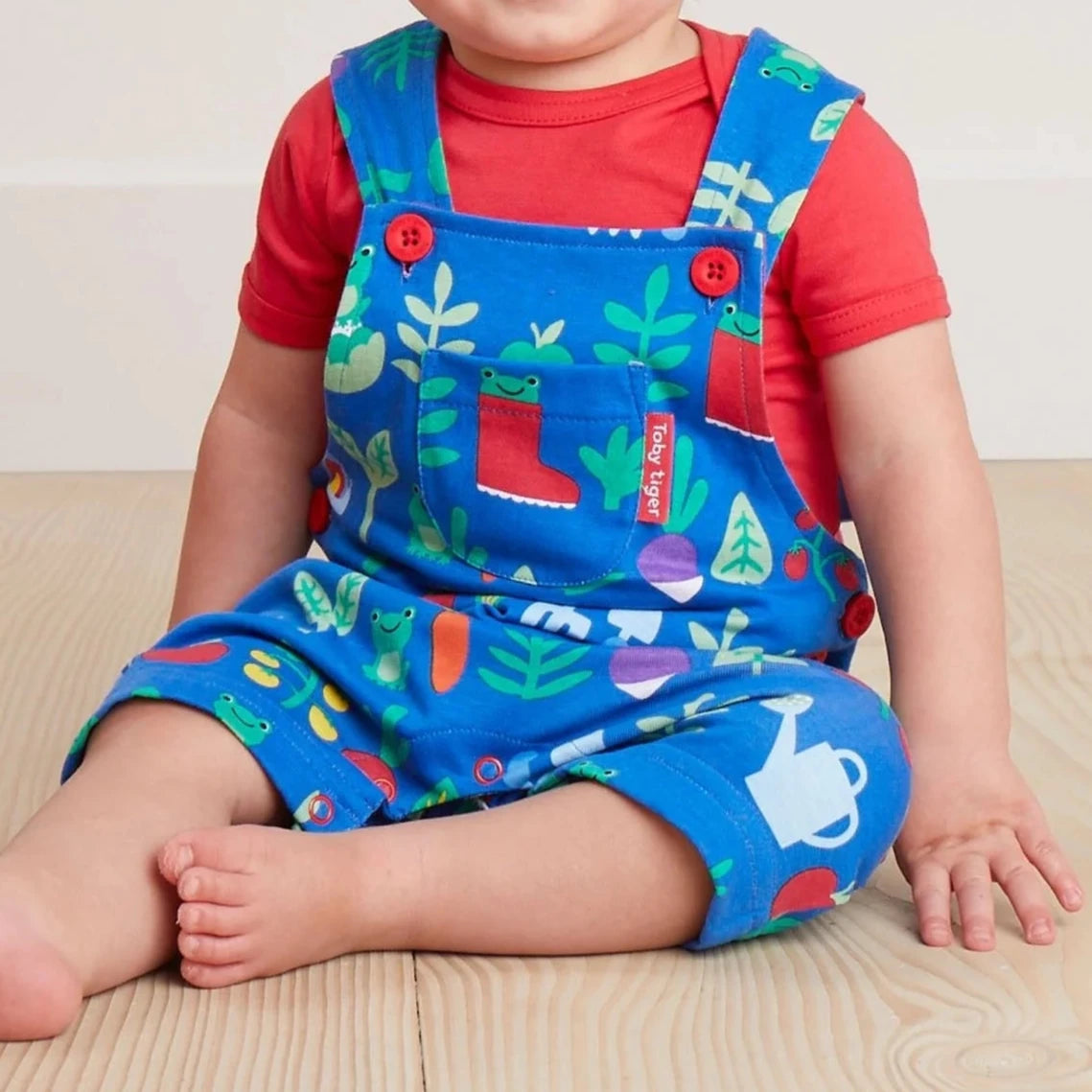 Organic Vegetable Garden Print Dungaree Shorts