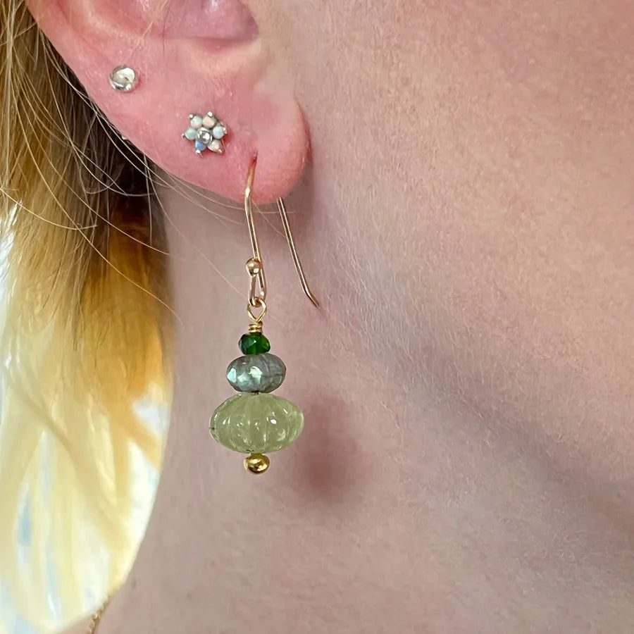 Earth Trio Earrings With Vasonite, Labradorite & Diopside