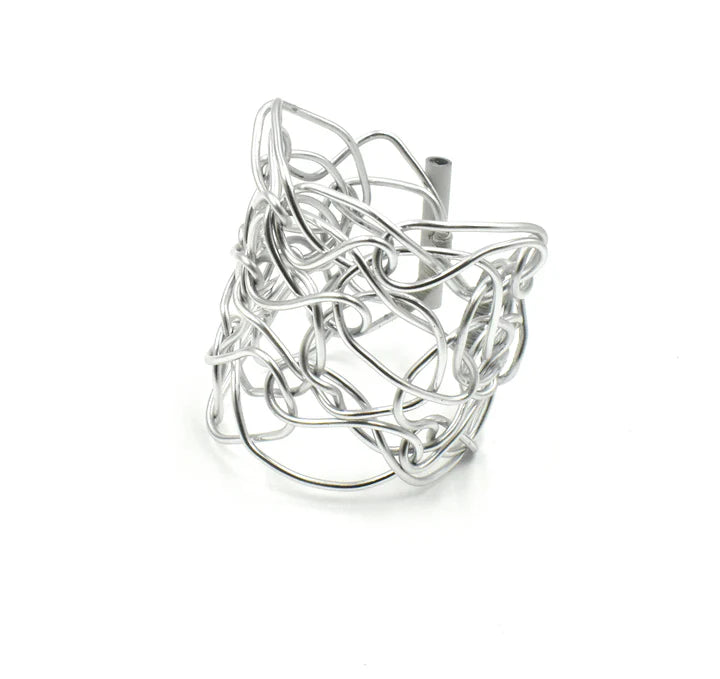 Silver wire ring on a white background