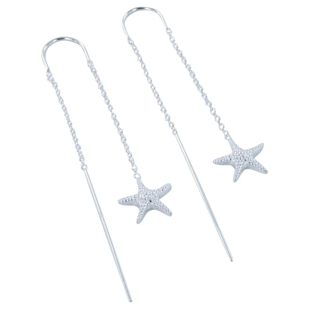 Falling Starfish Silver Earrings