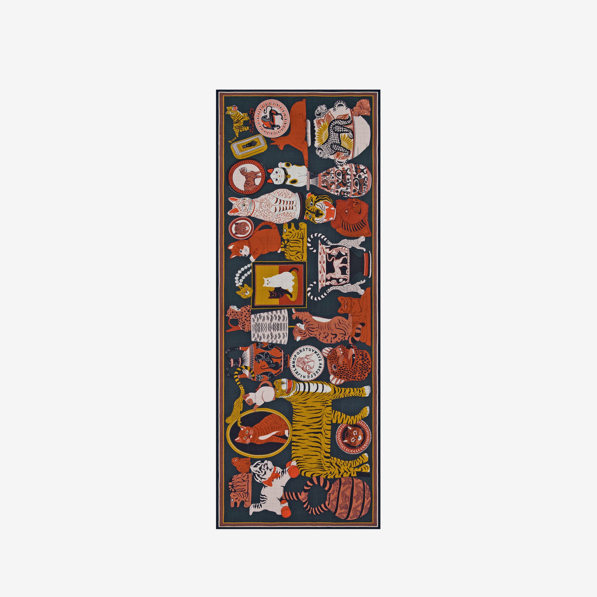 Decorative rug with animal illustrations on a white background