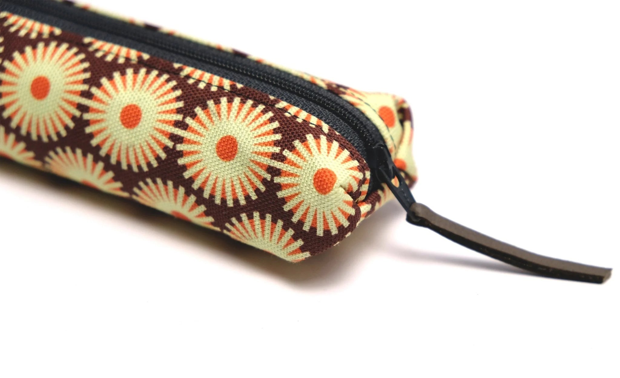 Fabric pouch with sunflower pattern on a white background