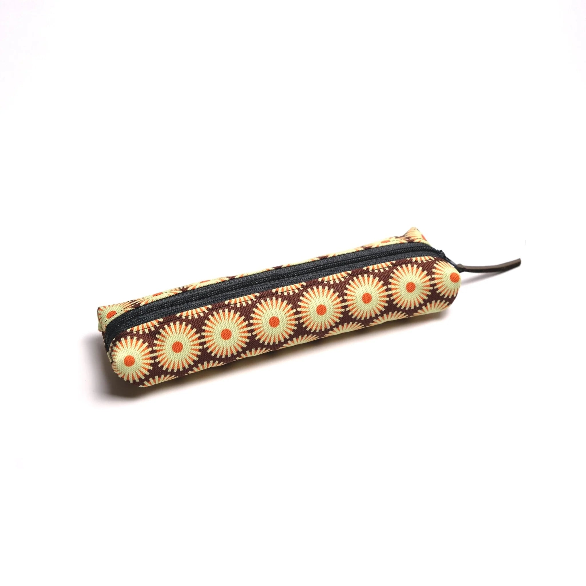 Pencil case with sunflower pattern on a white background