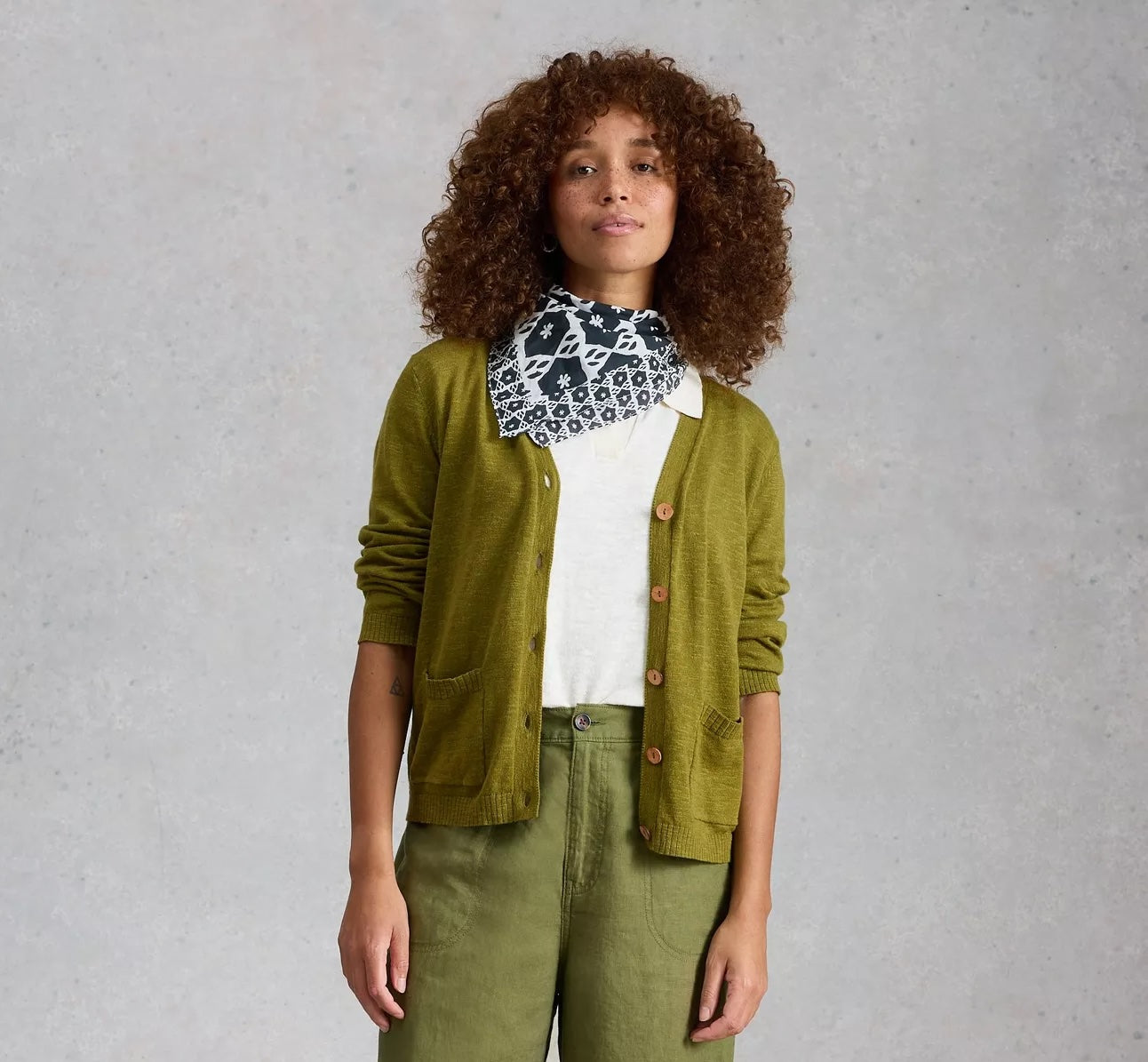 Nova Linen Blend Cardigan - Mid Green