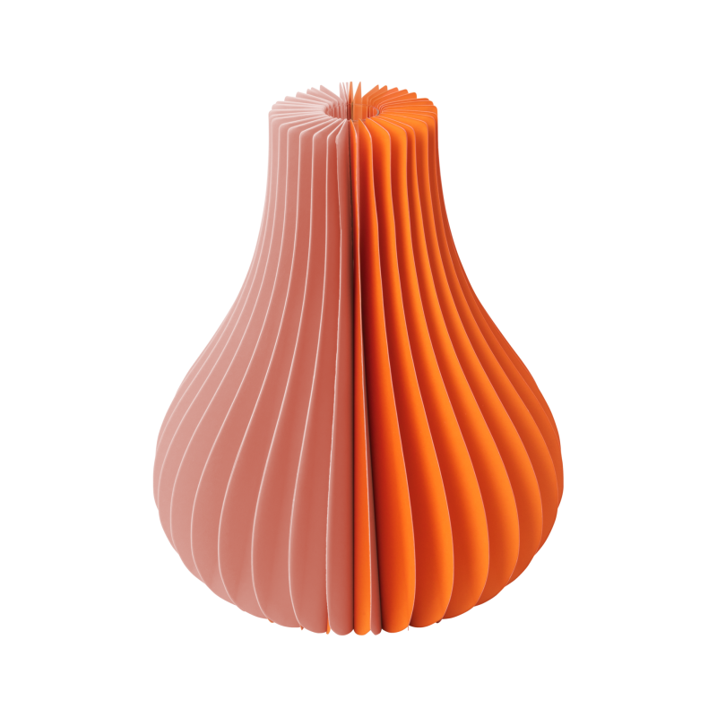 Vibrant orange and pink layered vase on a white background