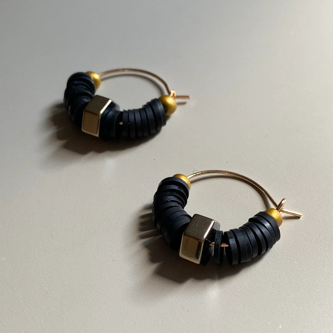 Hoop Earrings - Clay and Hematite