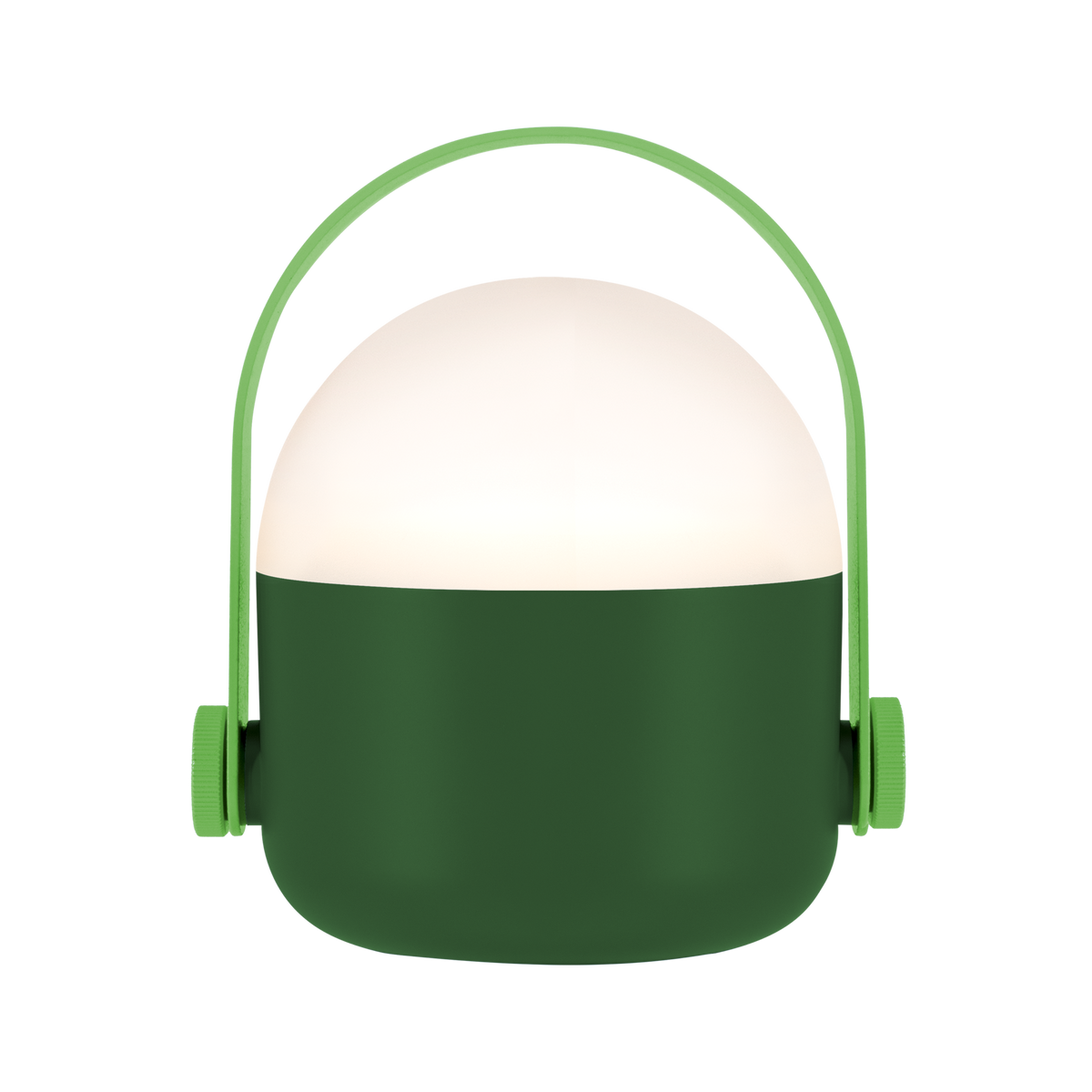 Green and white portable lamp on a white background