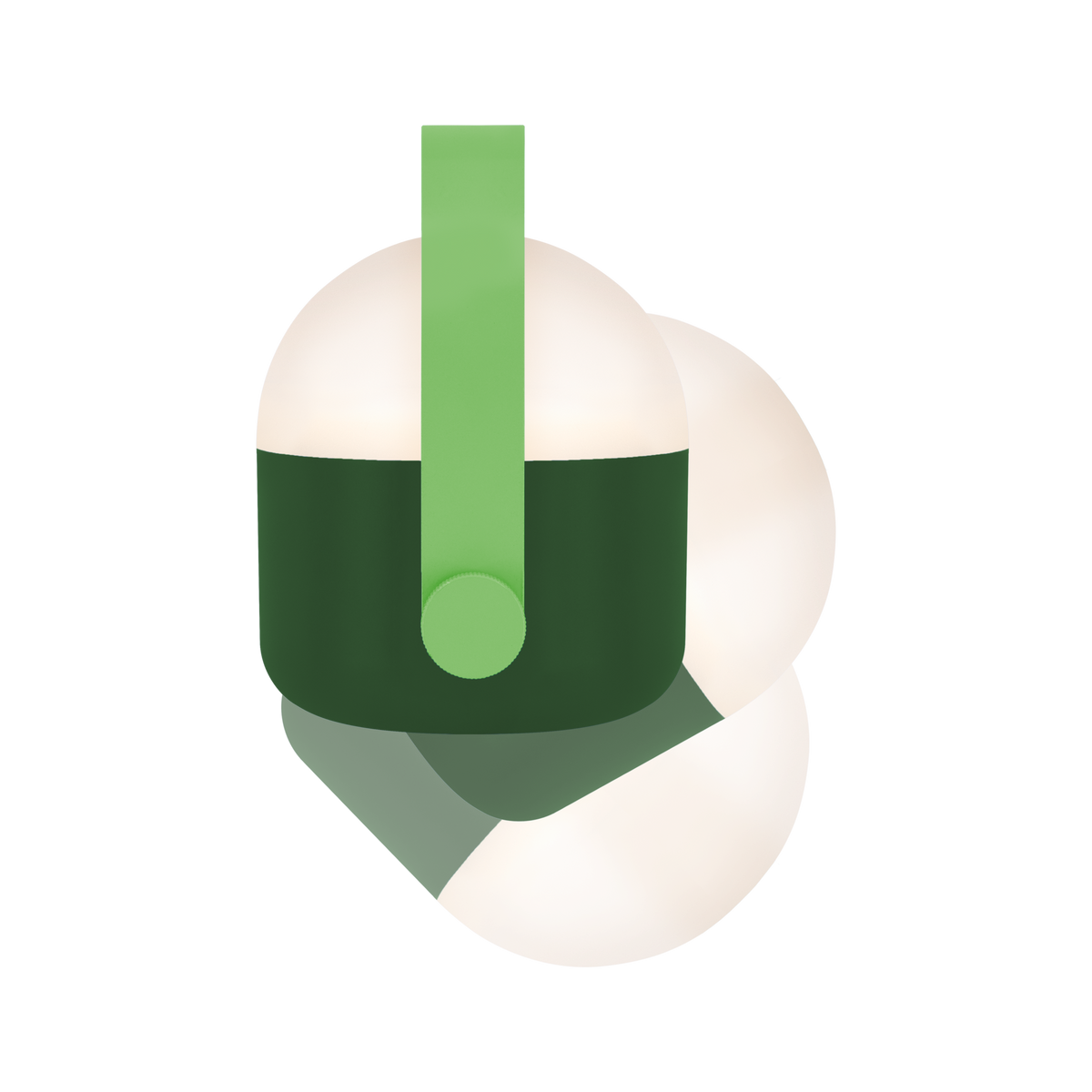 Modern pendant light with green accents on a white background
