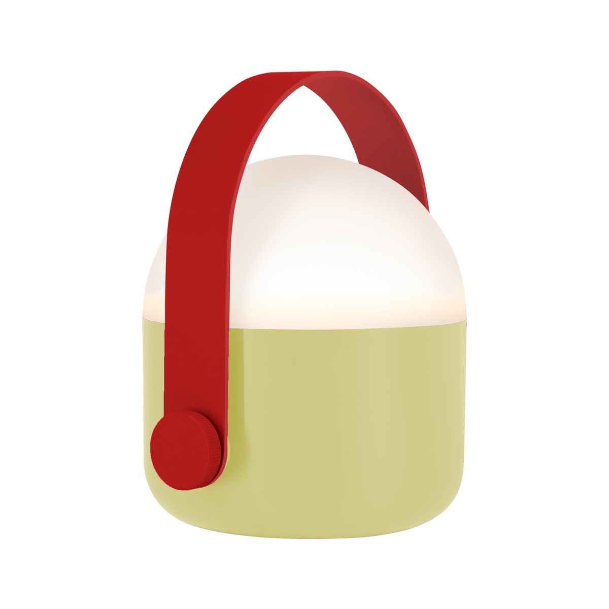 Lamp with a red handle and green base on a white background