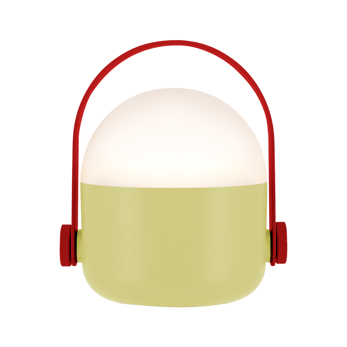 Lamp with a red handle and green base on a white background