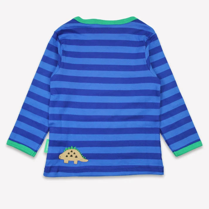 Organic Applique Long-Sleeved T-Shirt - Blue Tonal Dinosaur