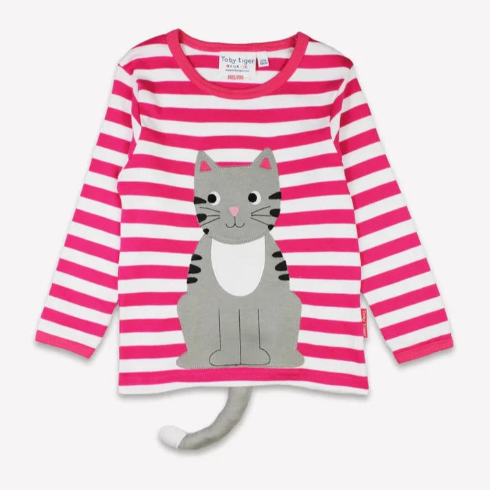 Organic Pink Kitten Applique Long-Sleeved T-Shirt