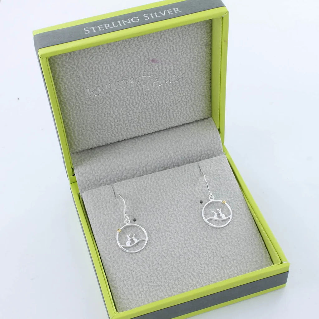 Moonlit Hares Silver Drop Earrings