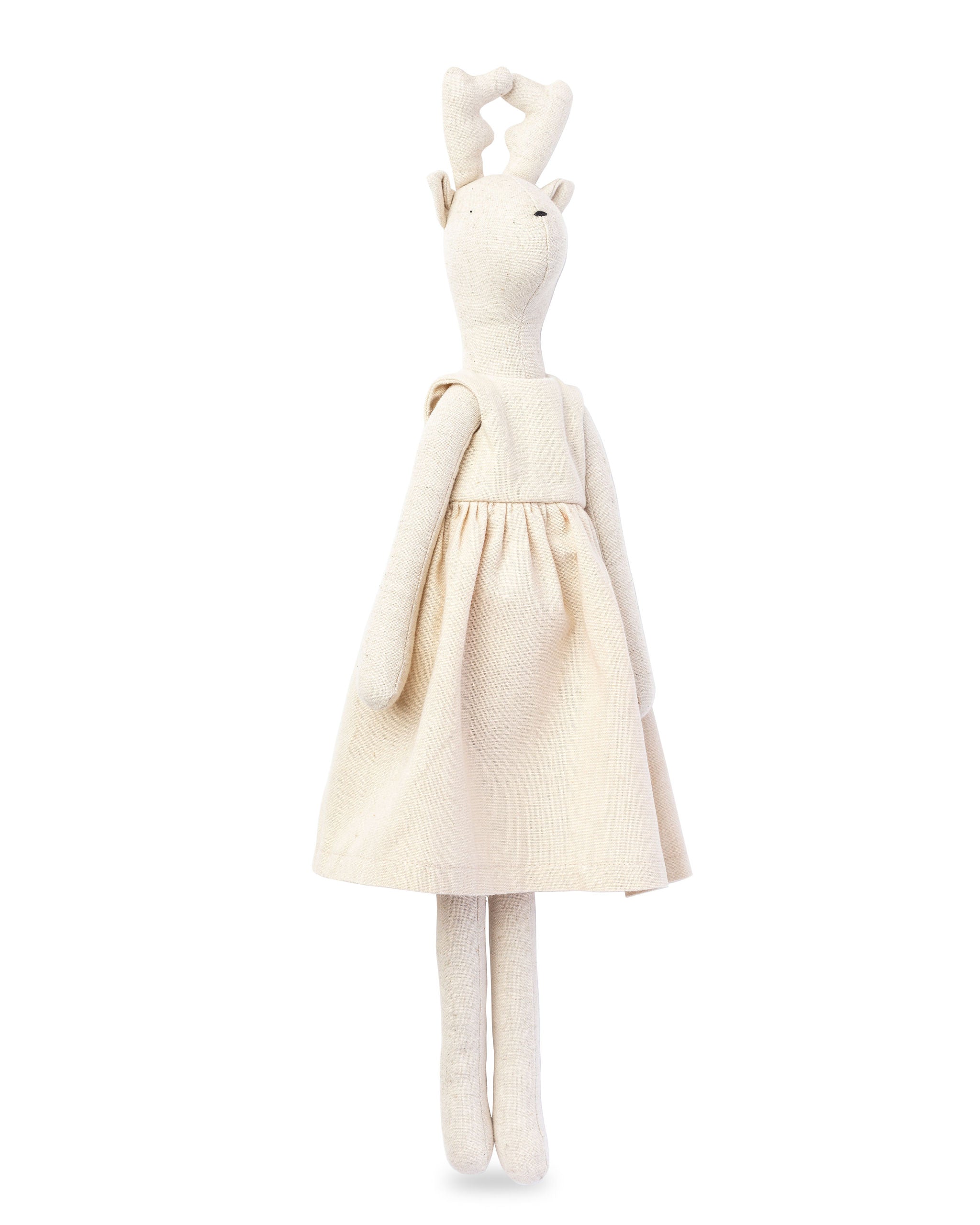 Stuffed animal toy with a dress on a white background