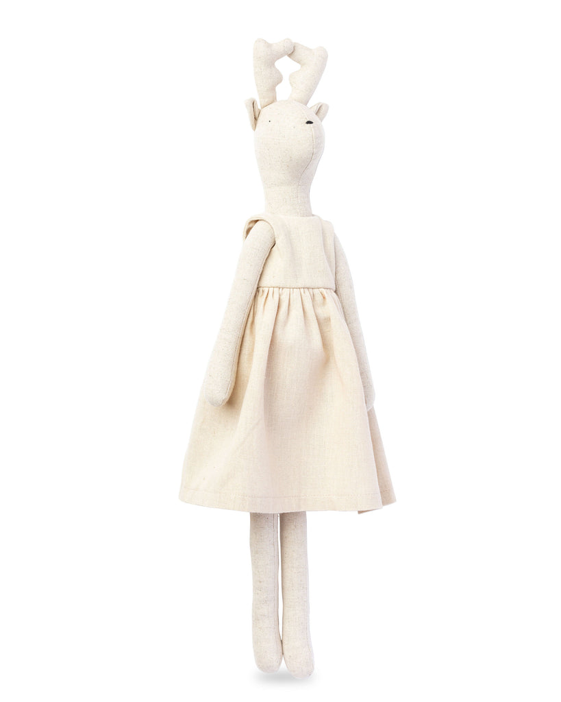 Stuffed animal toy with a dress on a white background