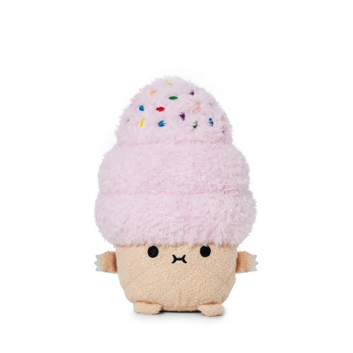 Plush toy resembling a cotton candy ice cream cone on a white background