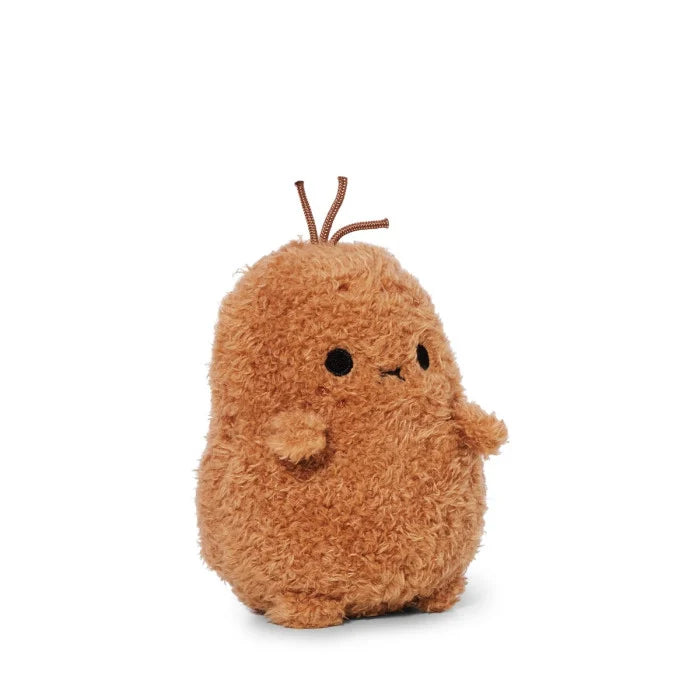 Brown plush toy resembling a potato on a white background
