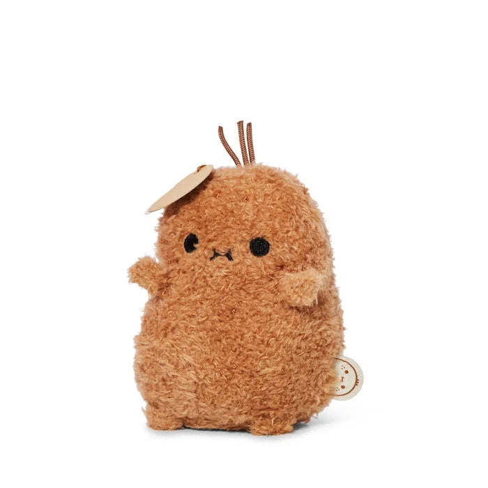 Plush toy resembling a potato with a face on a white background