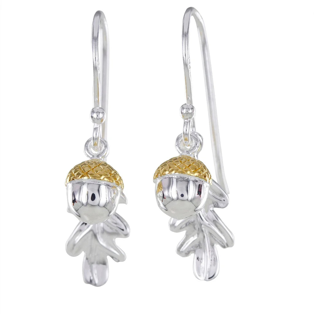 Oak Leaf and Acorn Earrings - Silver and Gold Plated