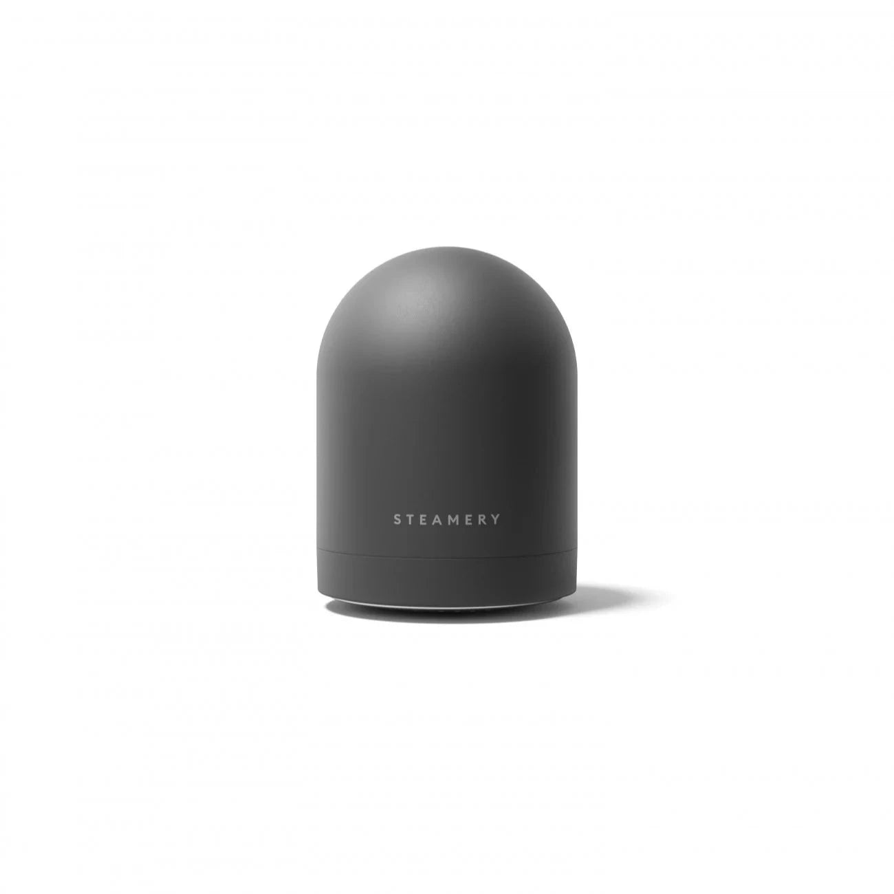 Dark gray Steamery garment steamer, dome-shaped with a circular base.