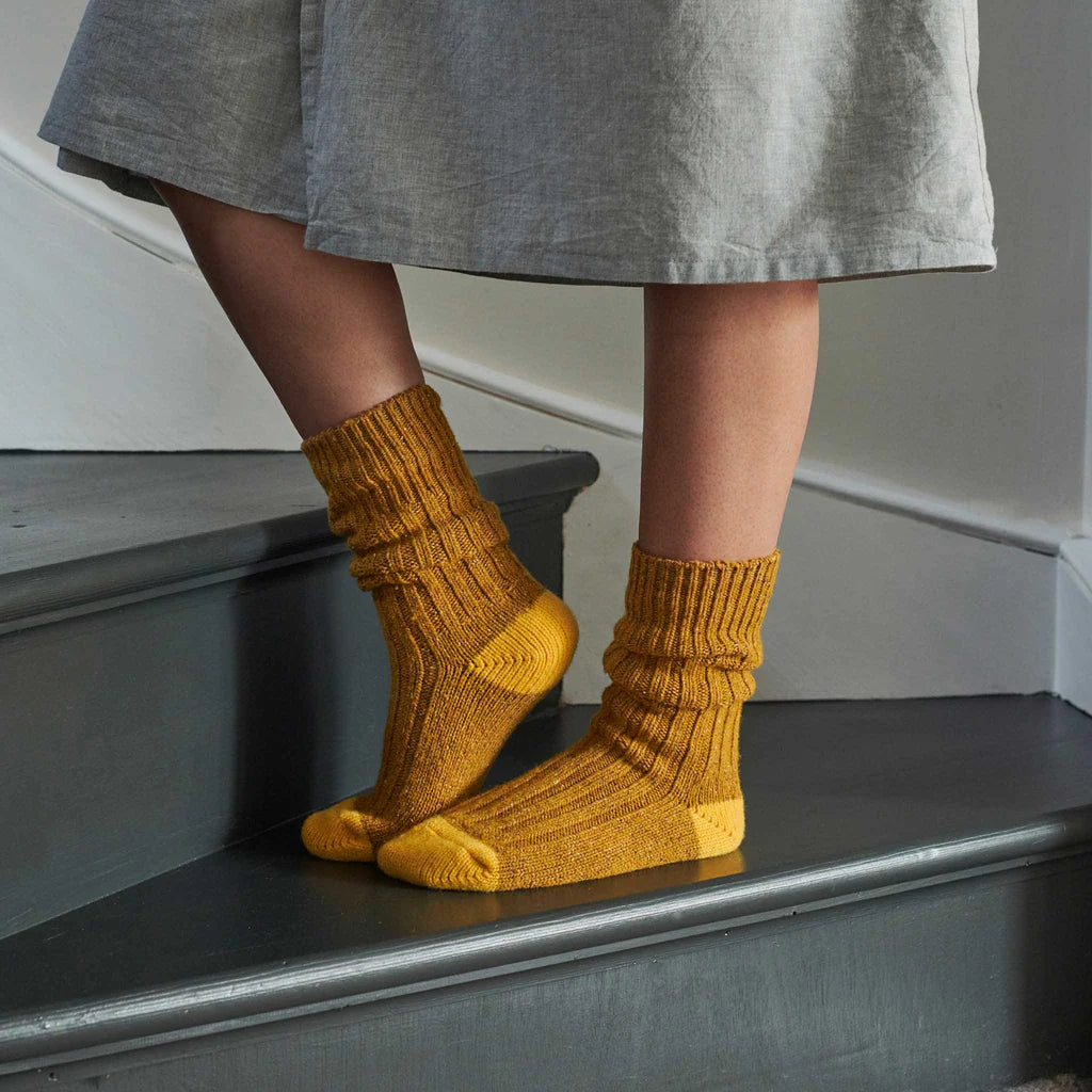 Lambswool & Silk Ankle Socks - Mustard & Yellow