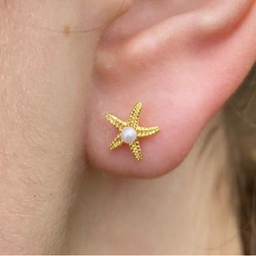 Starfish Pearl Stud Earring - Gold Plated
