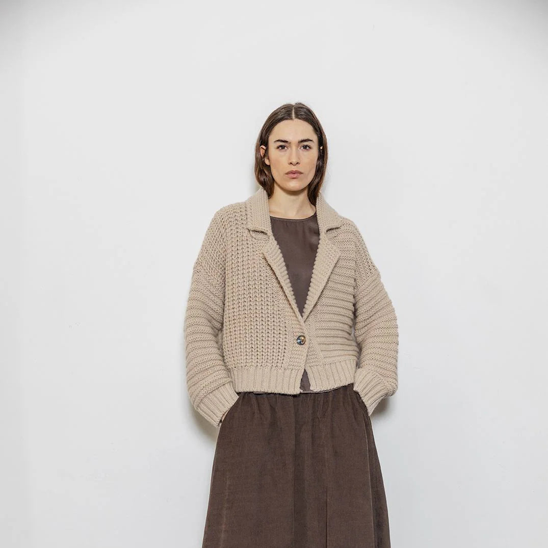 Sting Rib Knit Cardigan - Sand
