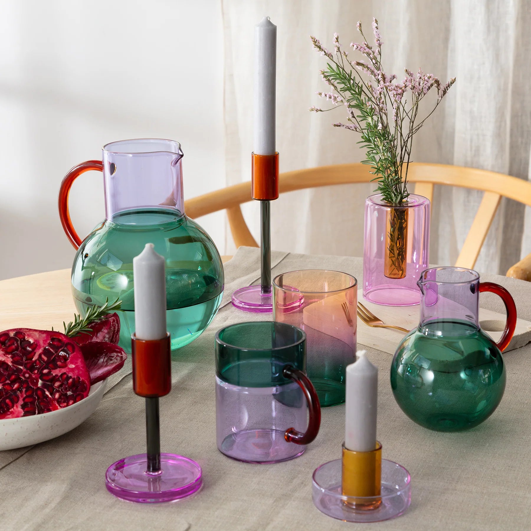 Pablo 2 Tone Gradient Glass Mug- Teal / Lilac / Amber