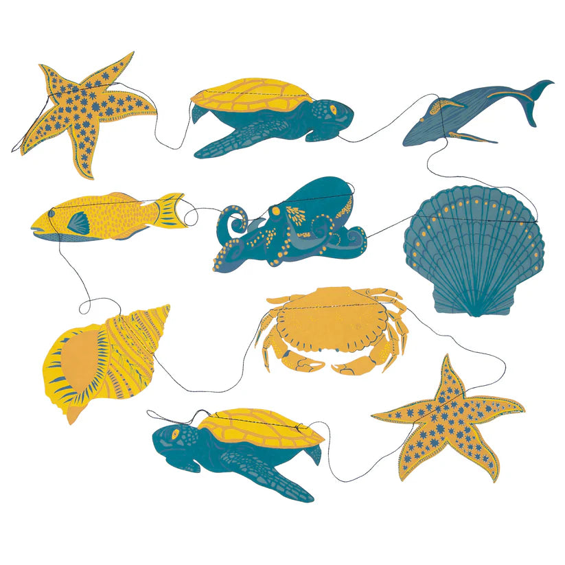 Sea creature garland with starfish, turtles, octopus, crab, fish, shell, and whale.