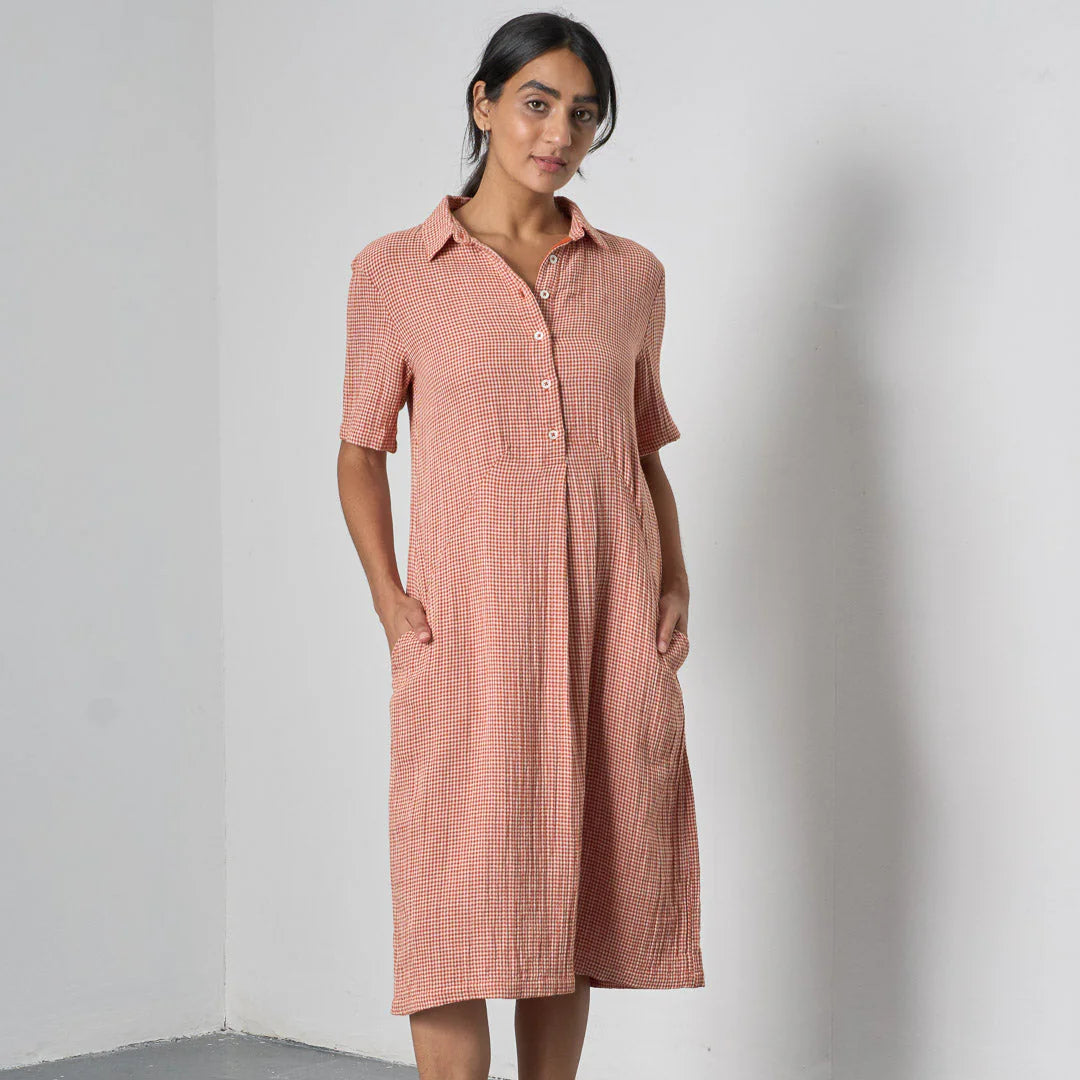 Alexa Shirt Dress - Rust Check