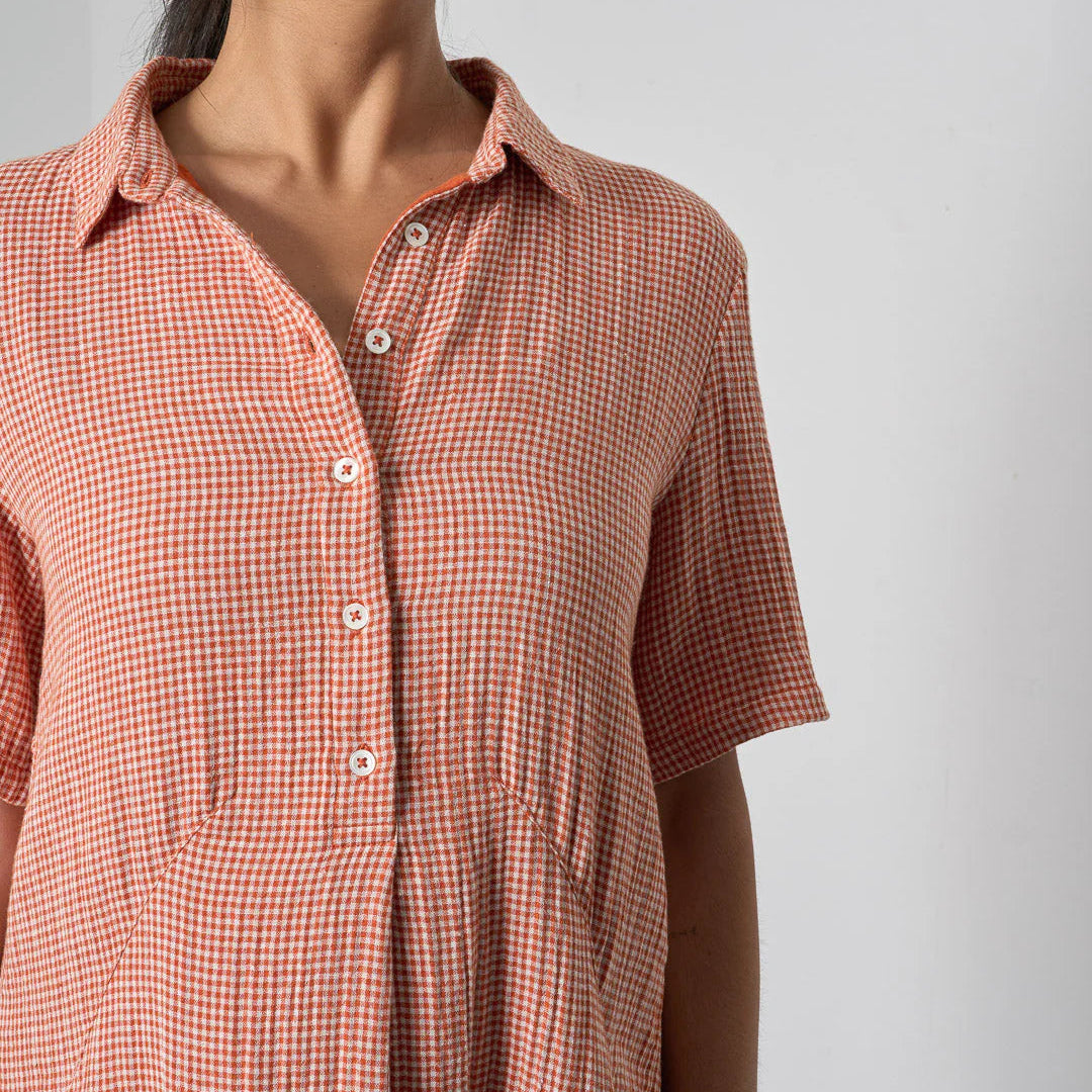 Alexa Shirt Dress - Rust Check