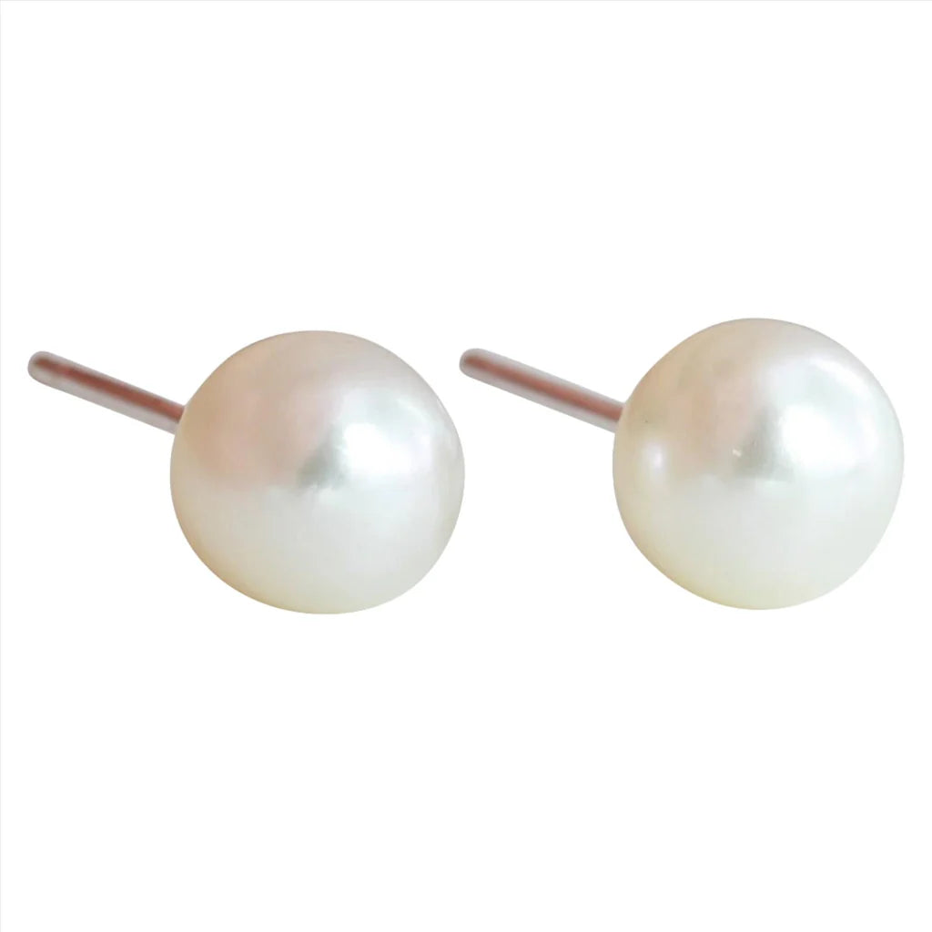 White Pearl Stud Earrings - Small
