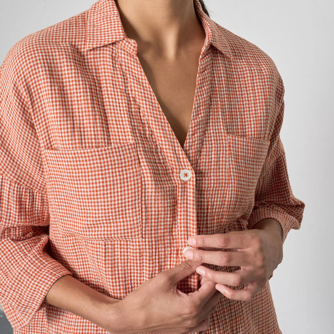 Ava V-Neck Blouse - Rust Check