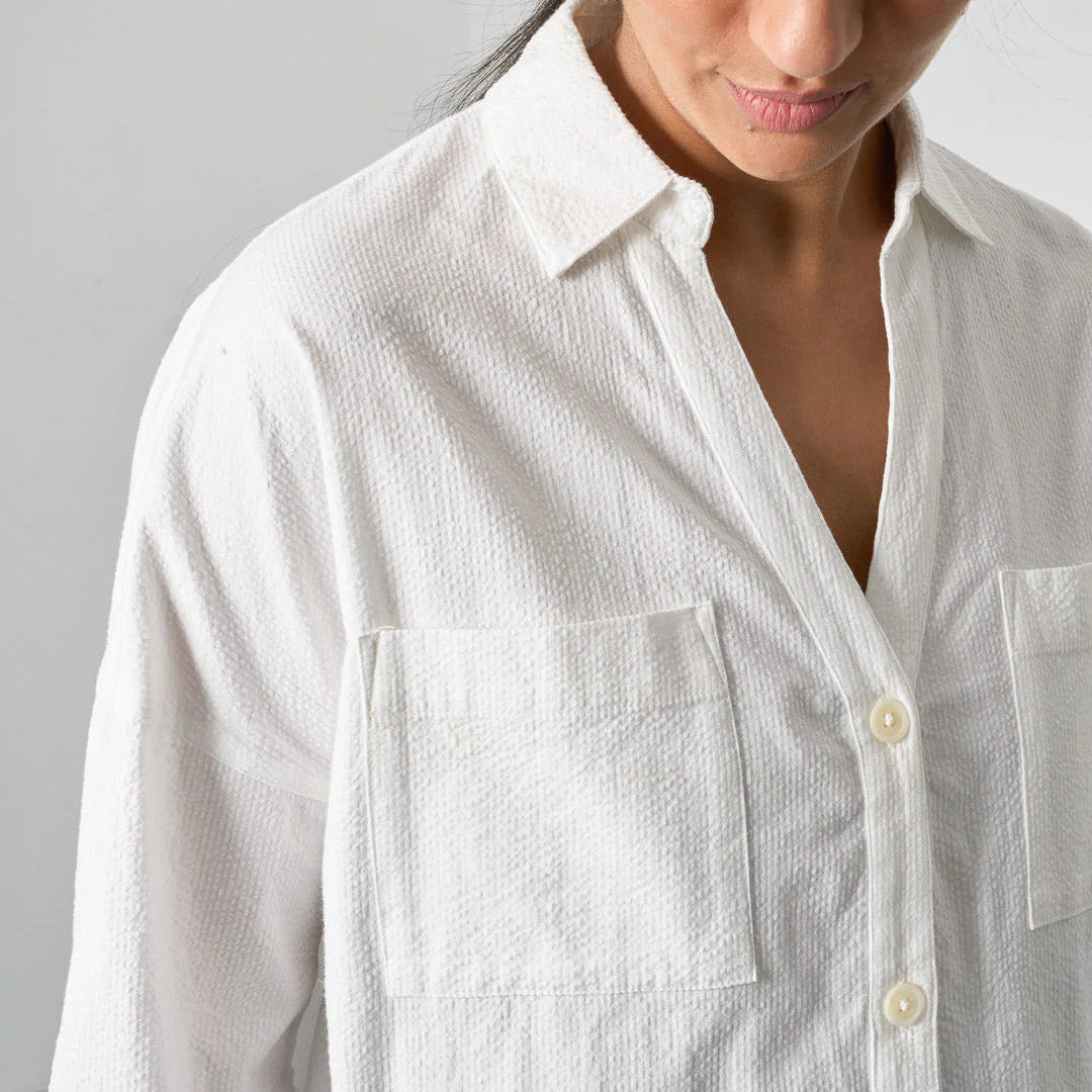 Ava V-Neck Blouse - White Stripe