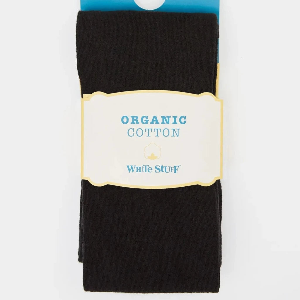 Black organic cotton socks by White Stuff, folded on packaging.