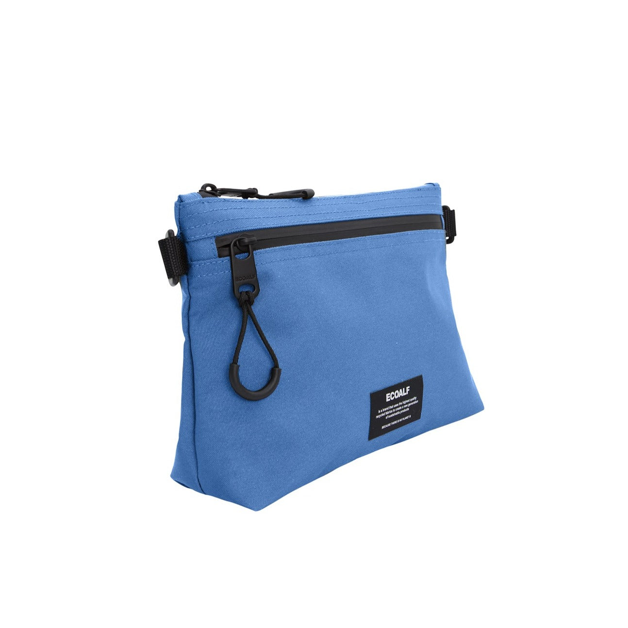 Blue Ecoalf crossbody bag with black zipper and strap.