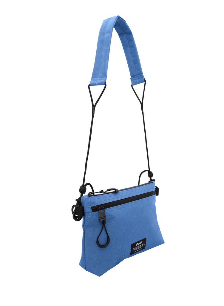 Blue Ecoalf bag with a black zipper and strap, featuring a compact design suitable for casual use.