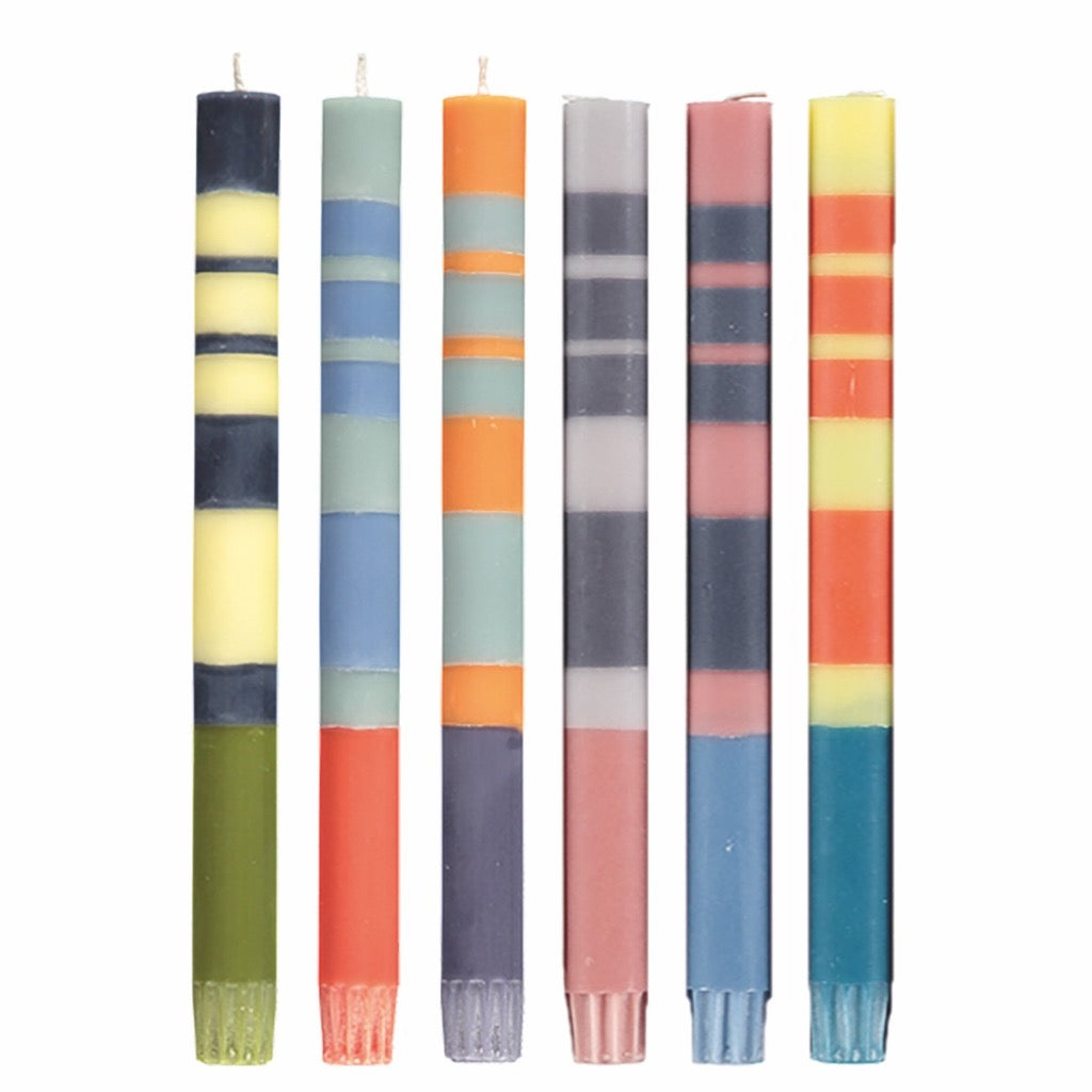 Eco Dinner Candle Set of 6 - 3 Striped Mixed