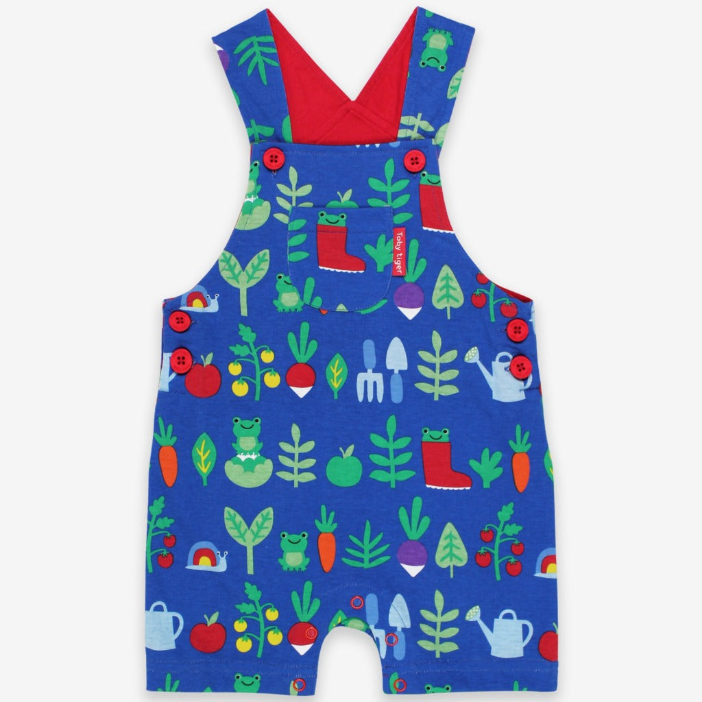 Organic Vegetable Garden Print Dungaree Shorts