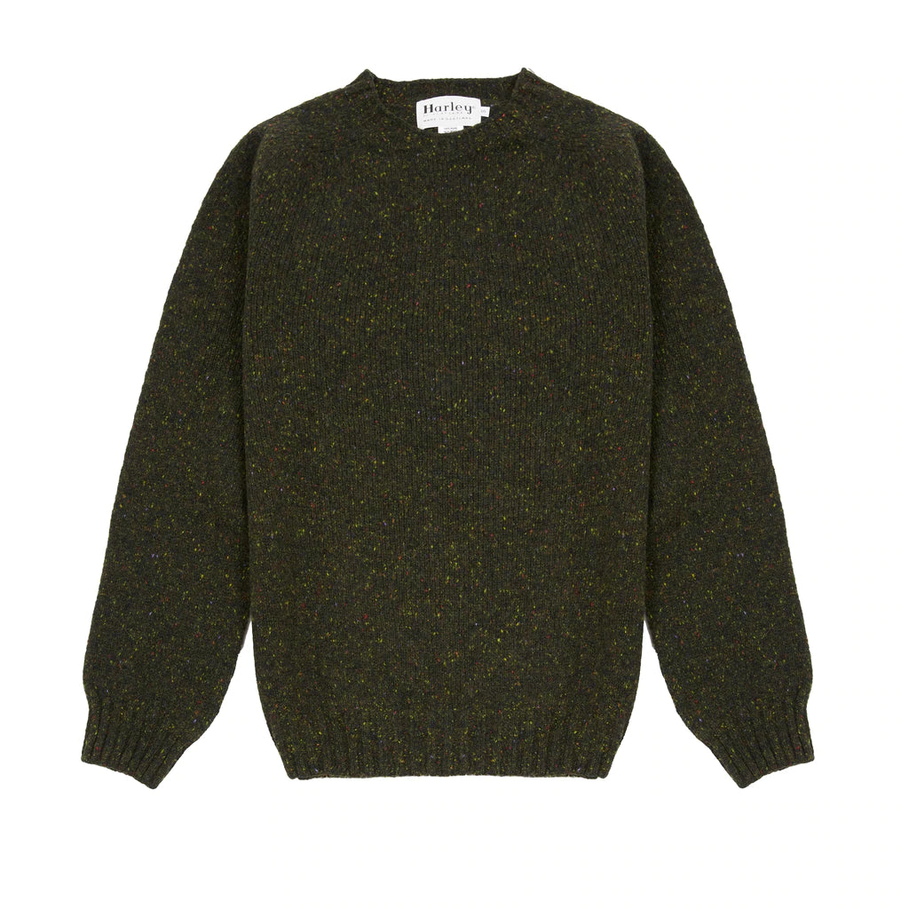 frontal shot of a Harley of Scotland Men's Flecked Jumper in Harris colourway