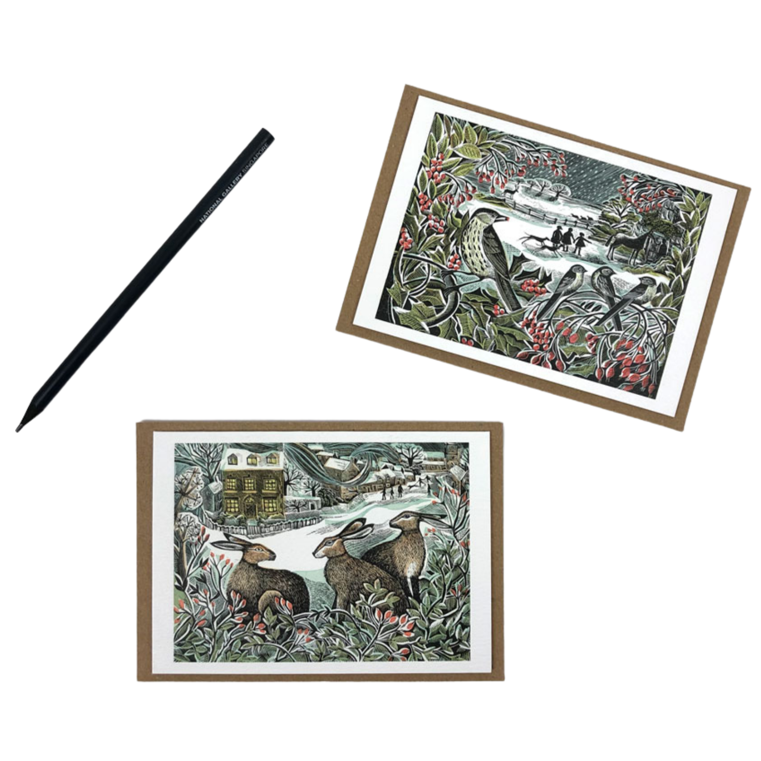 Two winter-themed Christmas cards.