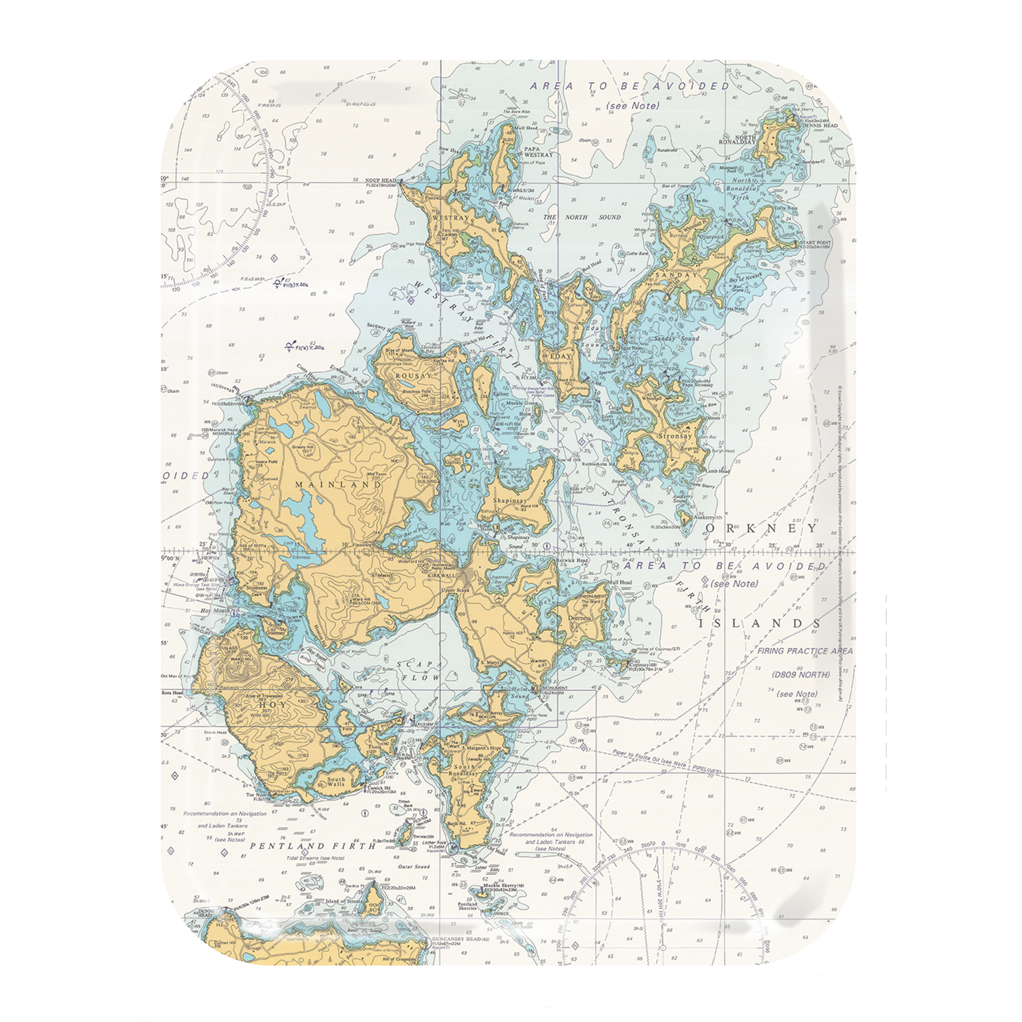 Nautical chart showing Orkney Islands, Scotland.